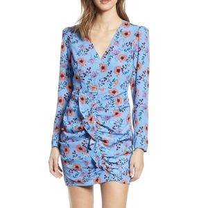 ASTR Blue Floral Long sleeve Ruffle Dress Sz M